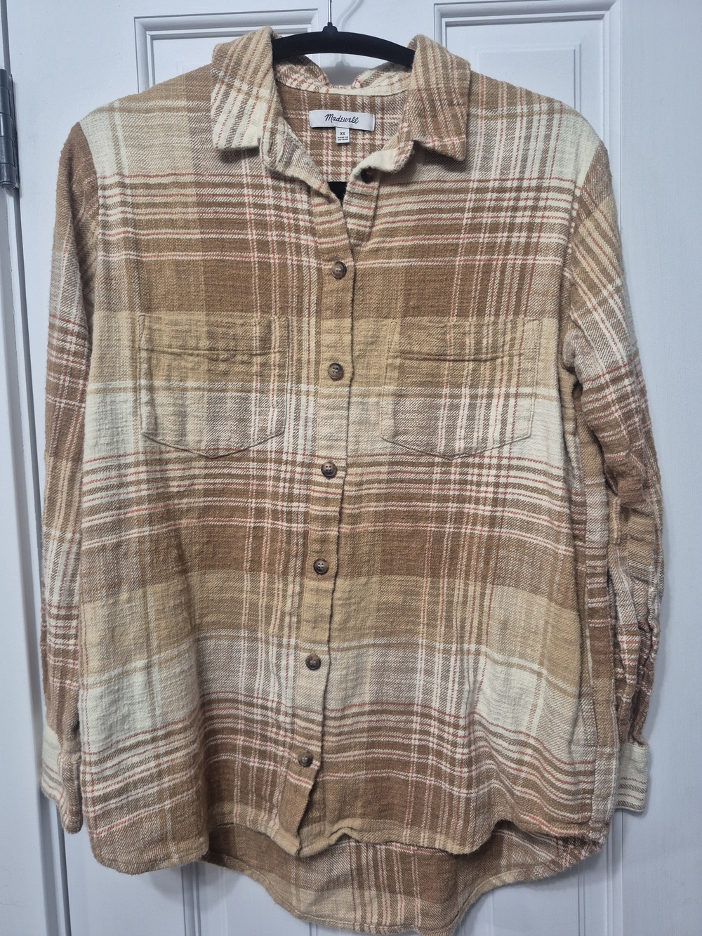 100% Cotton Madewell Women’s Brown Plaid Button-Up Shirt